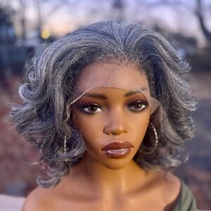 Mixed Gray HD Laced 13x6 Curly kinky edge bob wig